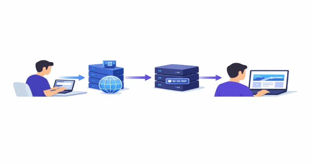 Diagram showing how DNS translates domain names into IP addresses.”